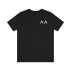 Front view of a black t-shirt with stylized "AA" over the left breast denoting sickle cell trait status.