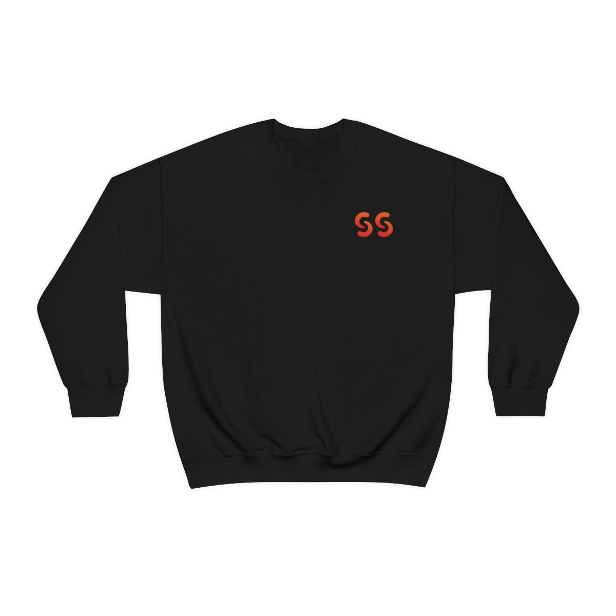Front view of a black sweatshirt with stylized "SS" over the left breast denoting sickle cell trait status.