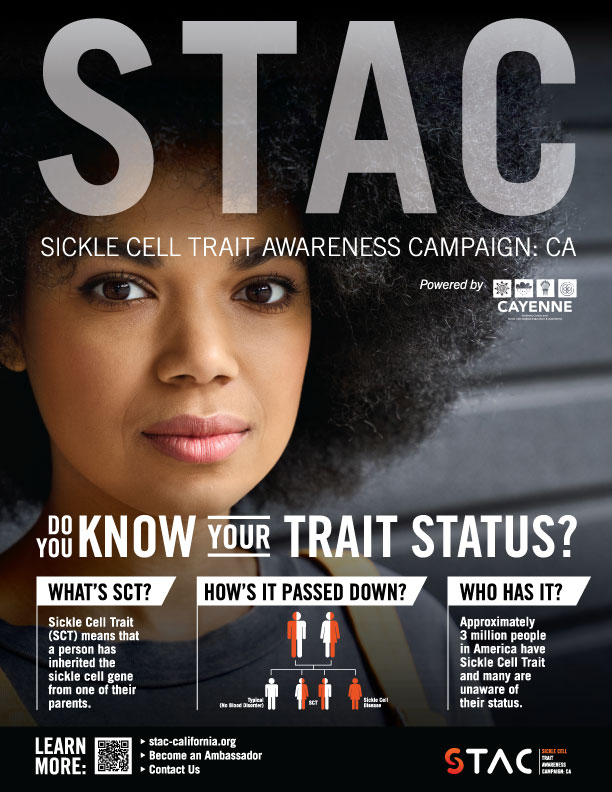 STAC Student Flyer: young woman in overalls, SCT info, inheritance info, QR code for stac-california.org, and logo.
